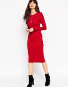 Asos Midi Body-conscious Dress With Long Sleeves In Rib - Multi