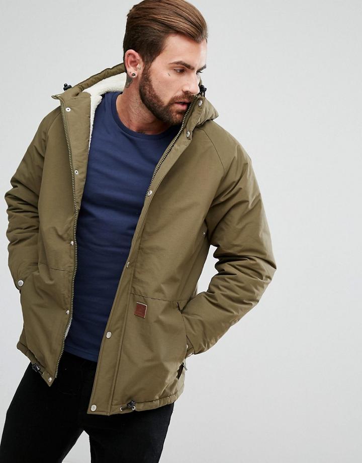Fat Moose Sherpa Lined Parka Coat With Hood - Green