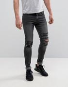 Criminal Damage Super Skinny Jeans With Distressing - Gray