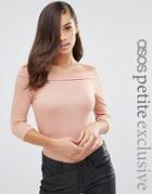 Asos Petite Top With Bardot Neck And 3/4 Sleeves - Nude