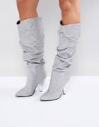 Missguided Shimmer Ruched Calf Boot - Silver