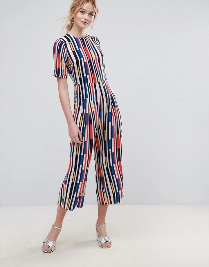 Traffic People Striped Jumpsuit - Red