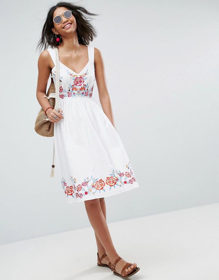 Asos Embroidered Midi Dress - White