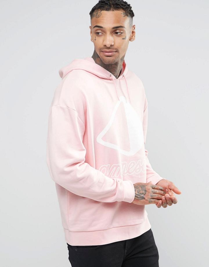 Asos Oversized Hoodie With Amnesia Logo Print - Pink