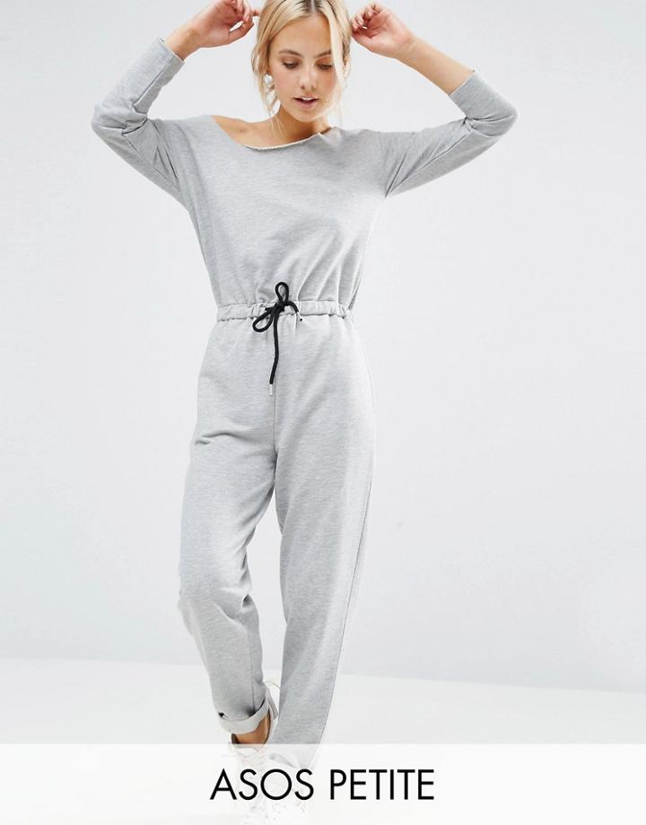 Asos Petite Jumpsuit With Off Shoulder In Sweat - Gray