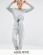 Asos Petite Jumpsuit With Off Shoulder In Sweat - Gray
