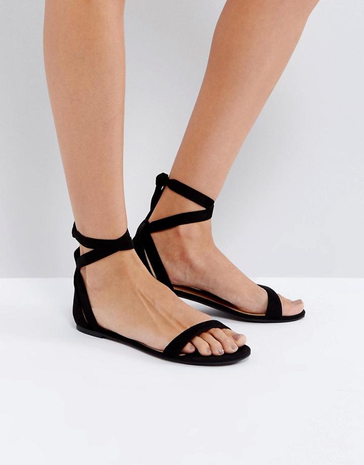 Call It Spring Caderasen Black Nubuck Flat Sandals - Black