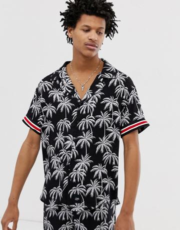 Sixth June Two-piece Revere Collar Shirt In Palm Print - Black