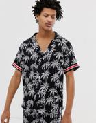 Sixth June Two-piece Revere Collar Shirt In Palm Print - Black