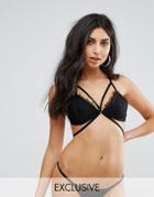 Missguided Lace Strappy Bikini Top - Black