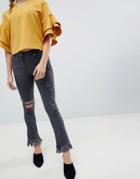 Parisian Fringe Hem Skinny Jeans - Gray