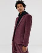 Asos Design Cord Relaxed Slim Blazer In Purple - Purple