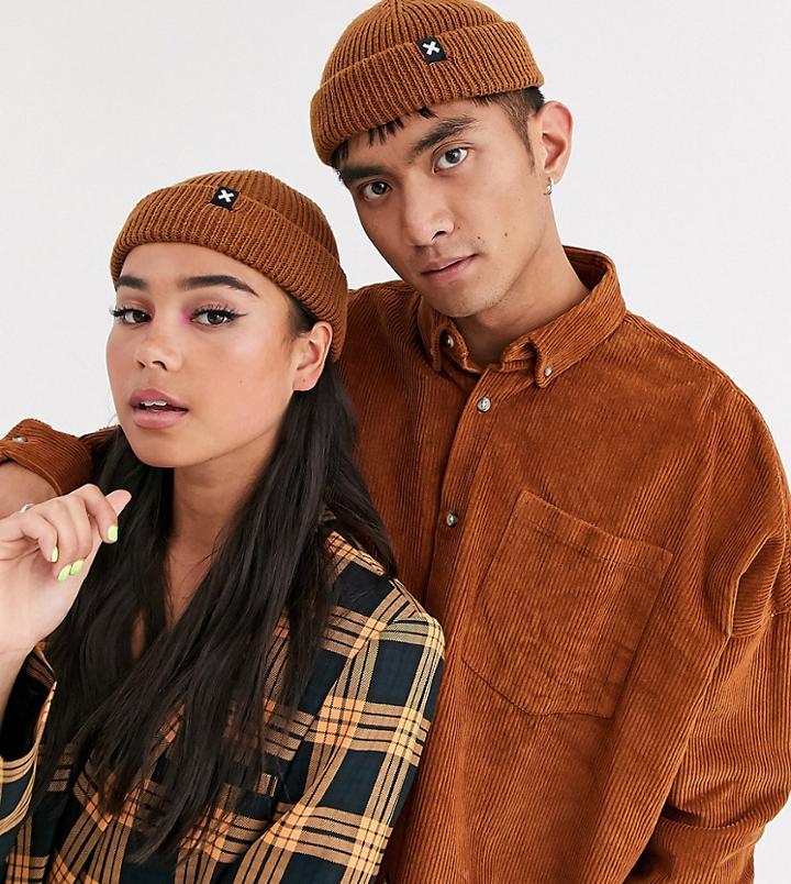 Collusion Unisex Fisherman Beanie In Tan