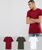Asos Tall Muscle Fit T-shirt With Crew Neck 3 Pack Save - Multi