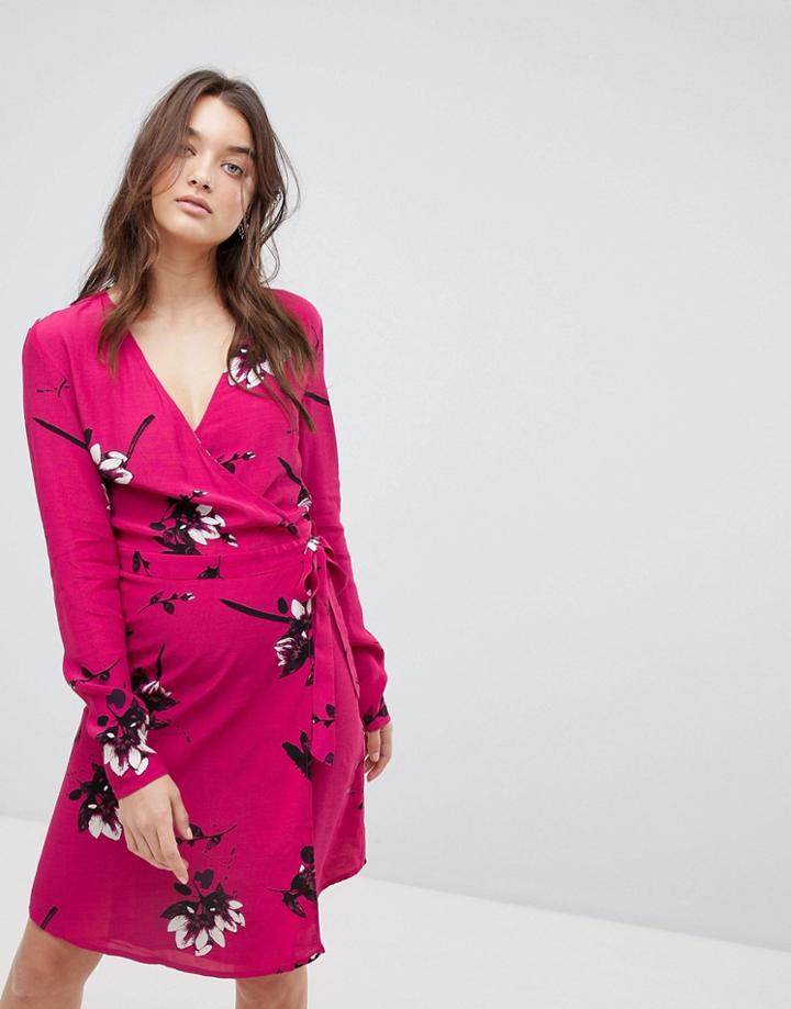 Vila Floral Wrap Dress - Pink