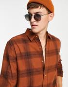 Topman Shadow Plaid Shirt In Brown