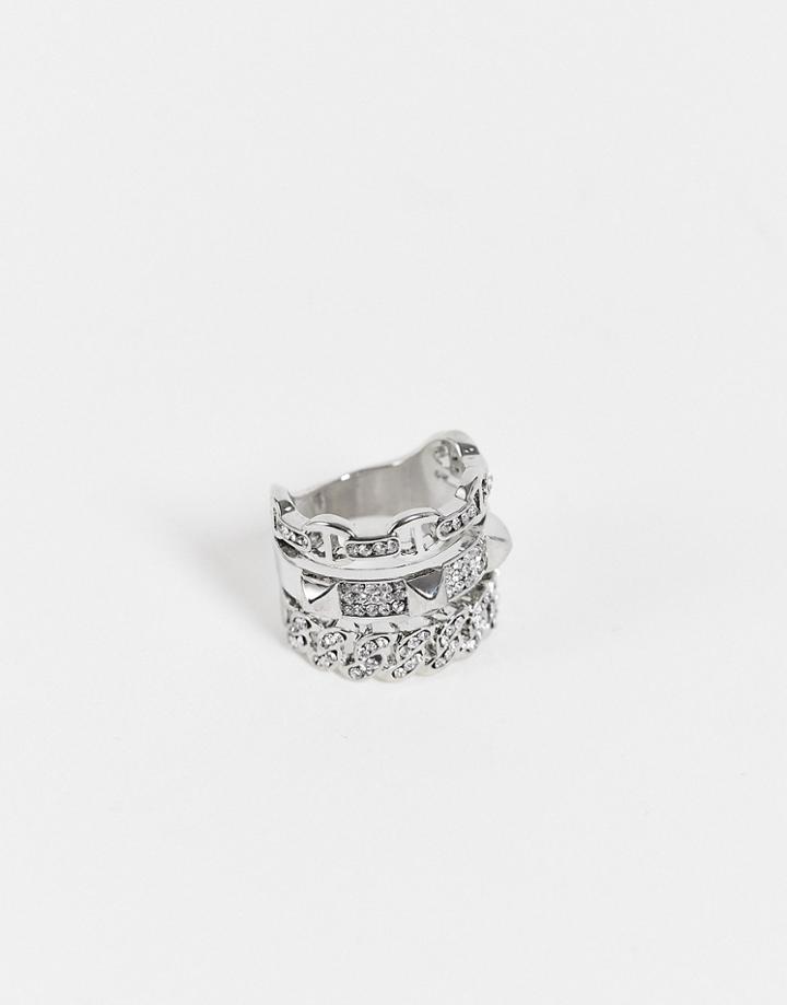 Aldo Febriclya Rhinestone Chain Rings Multipack In Silver-gold