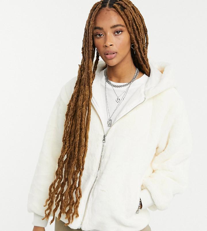 Reclaimed Vintage Inspired Cropped Jacket In Cream Faux Fur-white