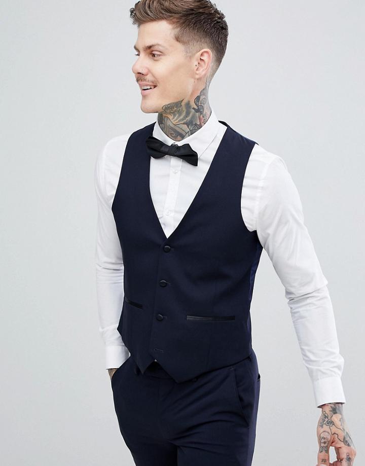 Harry Brown Slim {[#50]}% Wool Split Lapel Navy Dinner Suit Vest