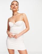 Femme Luxe Crystal Strap Fitted Mini Dress In Cream-white