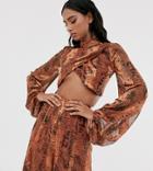 Asos Design Snake Print Burn Out Stripe Top Two-piece - Multi