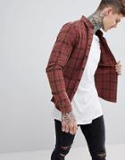 Asos Design Stretch Slim Check Shirt With Acid Wash - Red