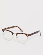 Asos Design Round Retro Clear Lens Glasses With Matte Tort