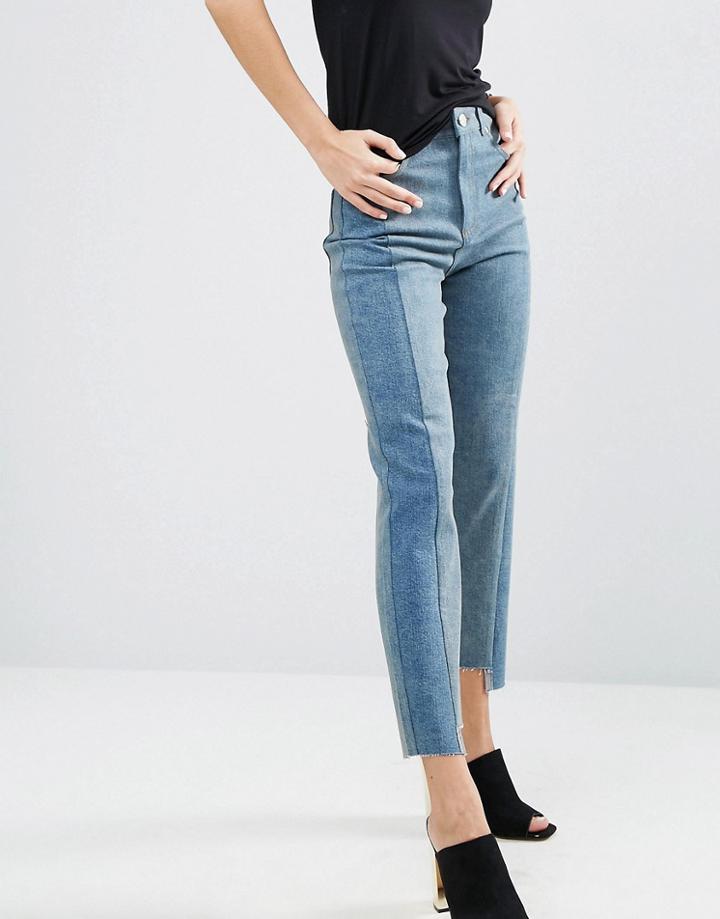 Asos Straight Leg Jeans In Tonal Deconstructed - Blue
