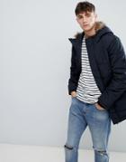 Esprit Parka With Faux Fur Hood In Navy - Navy