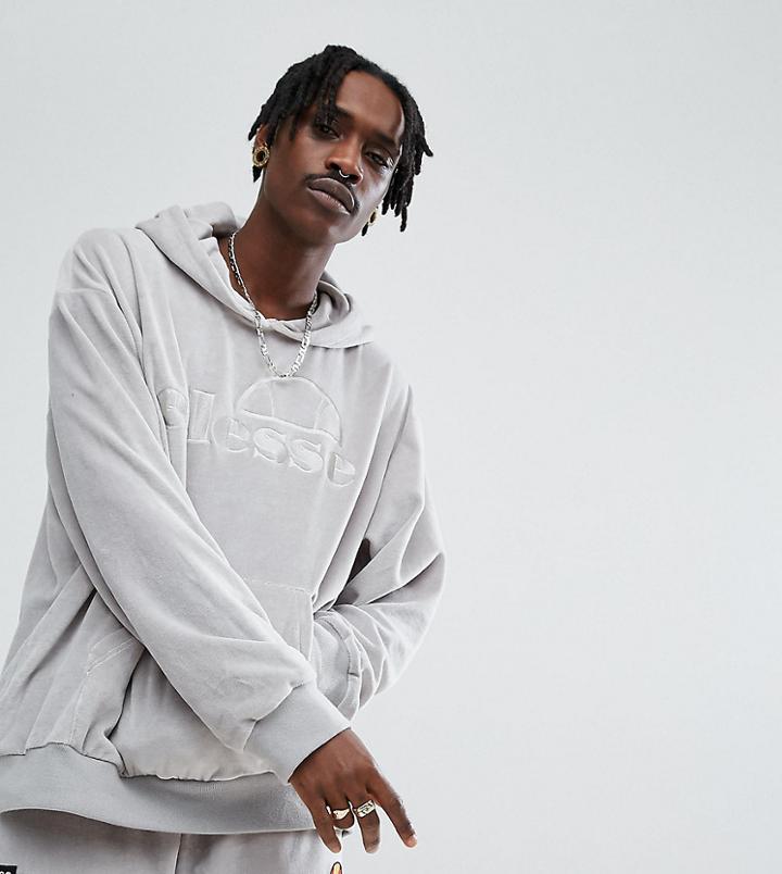 Ellesse Oversized Velour Hoodie With Embroidered Logo In Gray - Gray