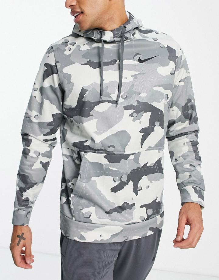 Nike Training Therma Camo Print Hoodie In Gray