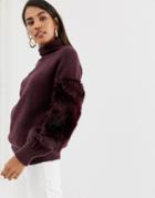 French Connection High Neck Faux Fur Sweater-purple