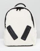 Skinnydip Faux Shearling Backpack With Zip Detail - Cream
