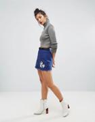 Ziztar Build Your Love Around The World Embroidered Mini Skirt - Navy