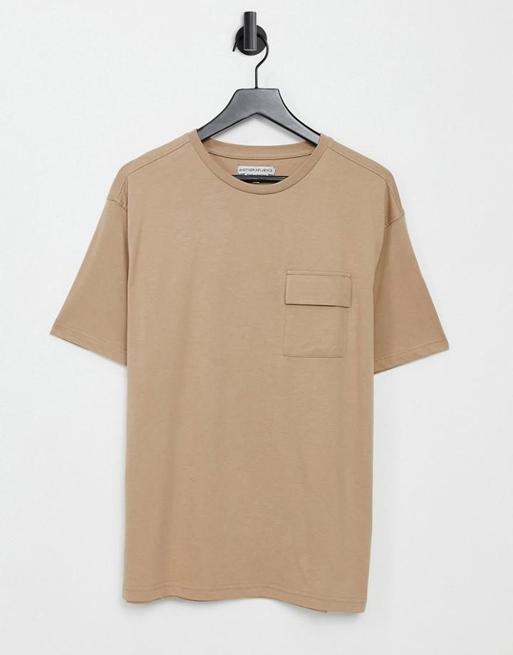 Another Influence Boxy Fit T-shirt With Cargo Pocket In Stone-neutral