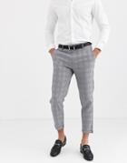 Only & Sons Slim Fit Cropped Check Trousers In Grey-gray