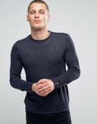 Replay Marl Stripe Long Sleeve Top In Navy - Navy