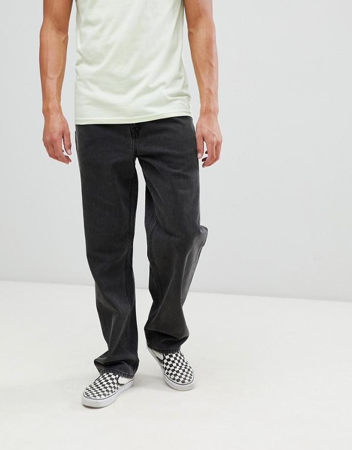 Asos Design Baggy Jeans In Washed Black - Black