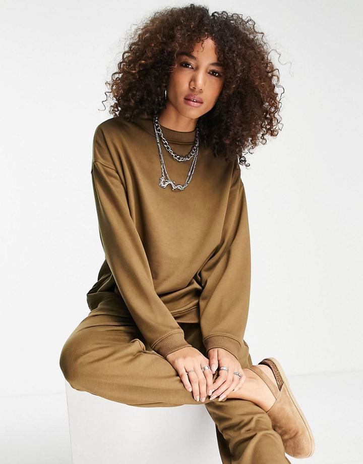 Topshop Oversized Sweatshirt In Mink-brown