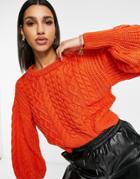 Brave Soul Sodiun Balloon Sleeve Cable Knit Sweater-orange