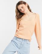 Asos Design Sweater With Square Neck And Volume Sleeve-orange