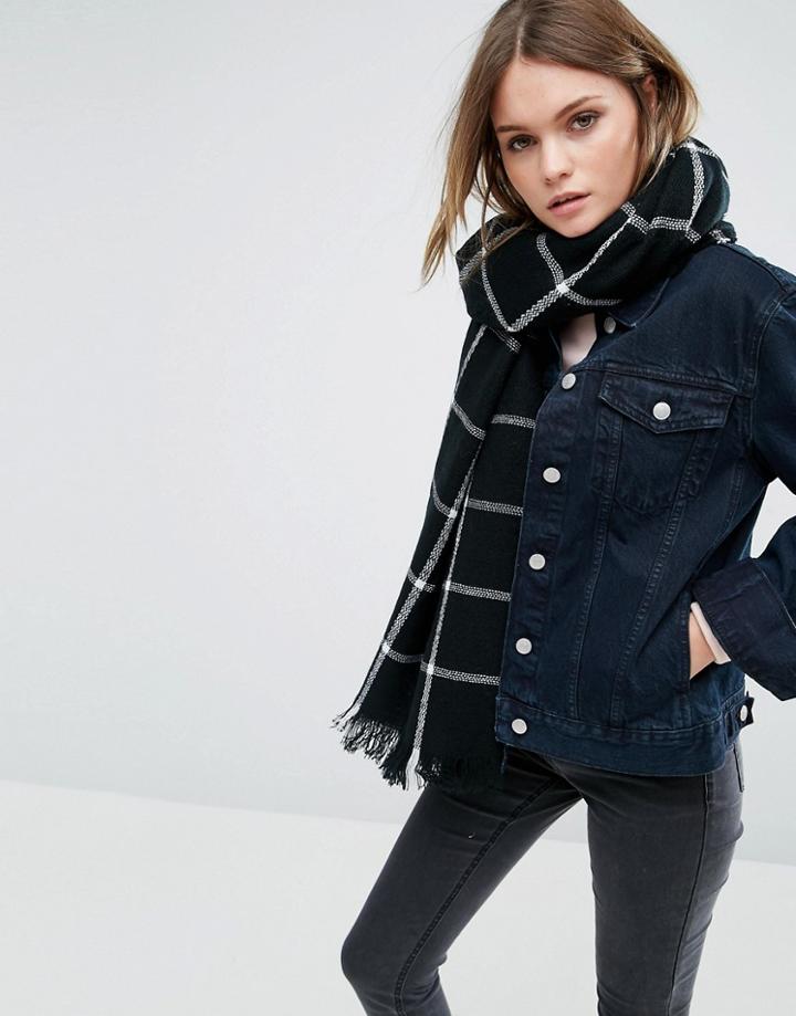 Aldo Oblong Blanket Scarf In Window Pane Check - Black