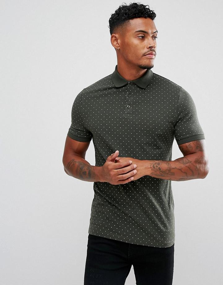 Asos Muscle Polo With Polka Dot Print - Green