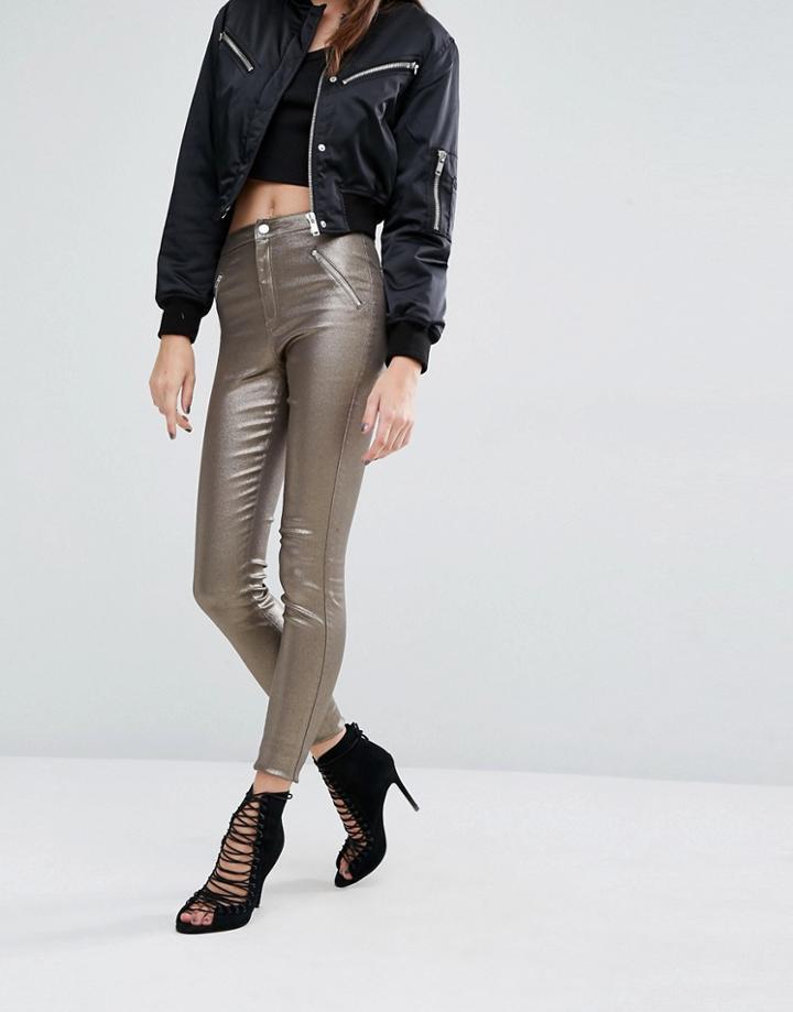 Missguided Vice Metallic High Rise Skinny Jean - Gold