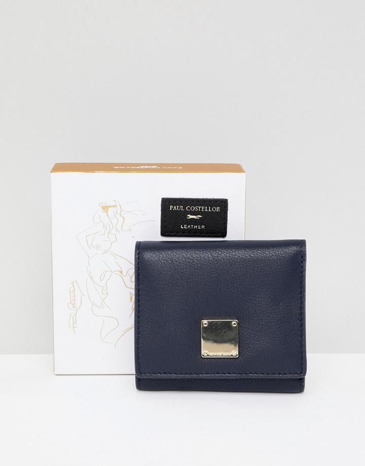 Paul Costelloe Real Leather Mini Fold Over Hardware Purse - Navy