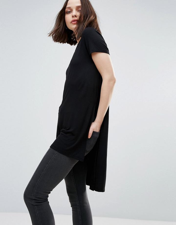 Only Jewel Long Slit Tee - Black