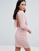 Love & Other Things Wrap Front Long Sleeve Plisse Dress - Pink