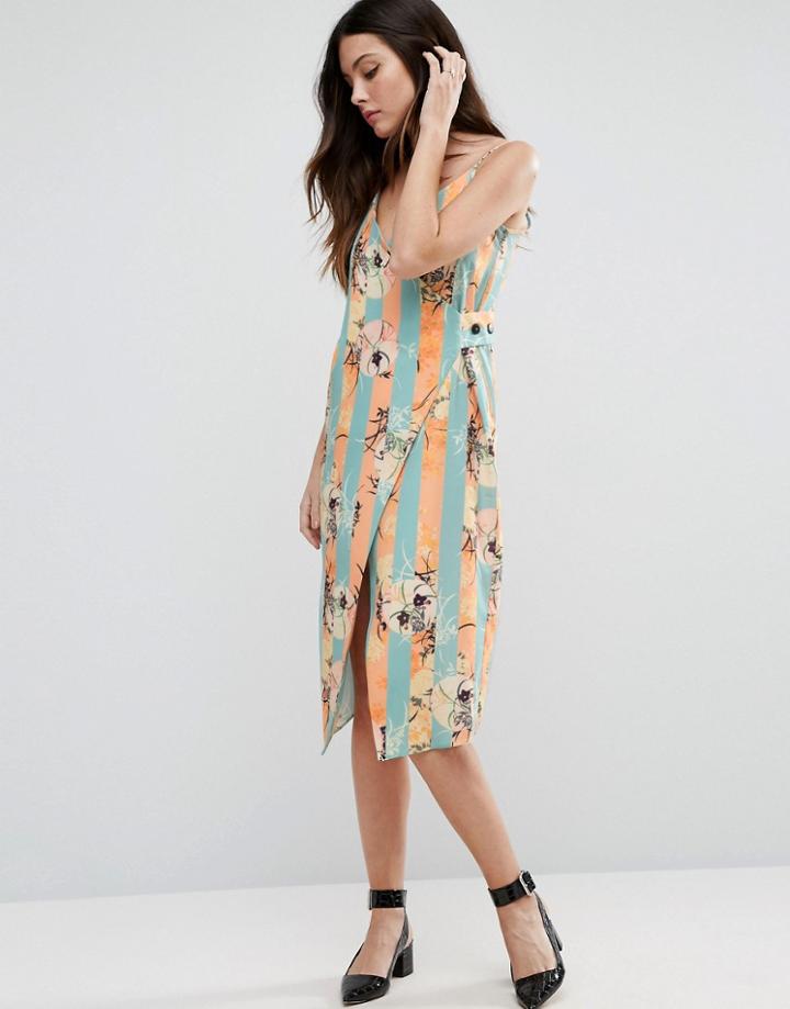 Asos Wrap Cami Dress In Pretty Floral Print - Multi