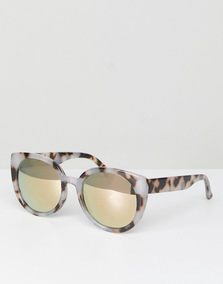 Asos Chunky Round Sunglasses In Milky Tort And Flash Lens - Multi