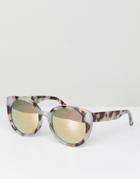 Asos Chunky Round Sunglasses In Milky Tort And Flash Lens - Multi
